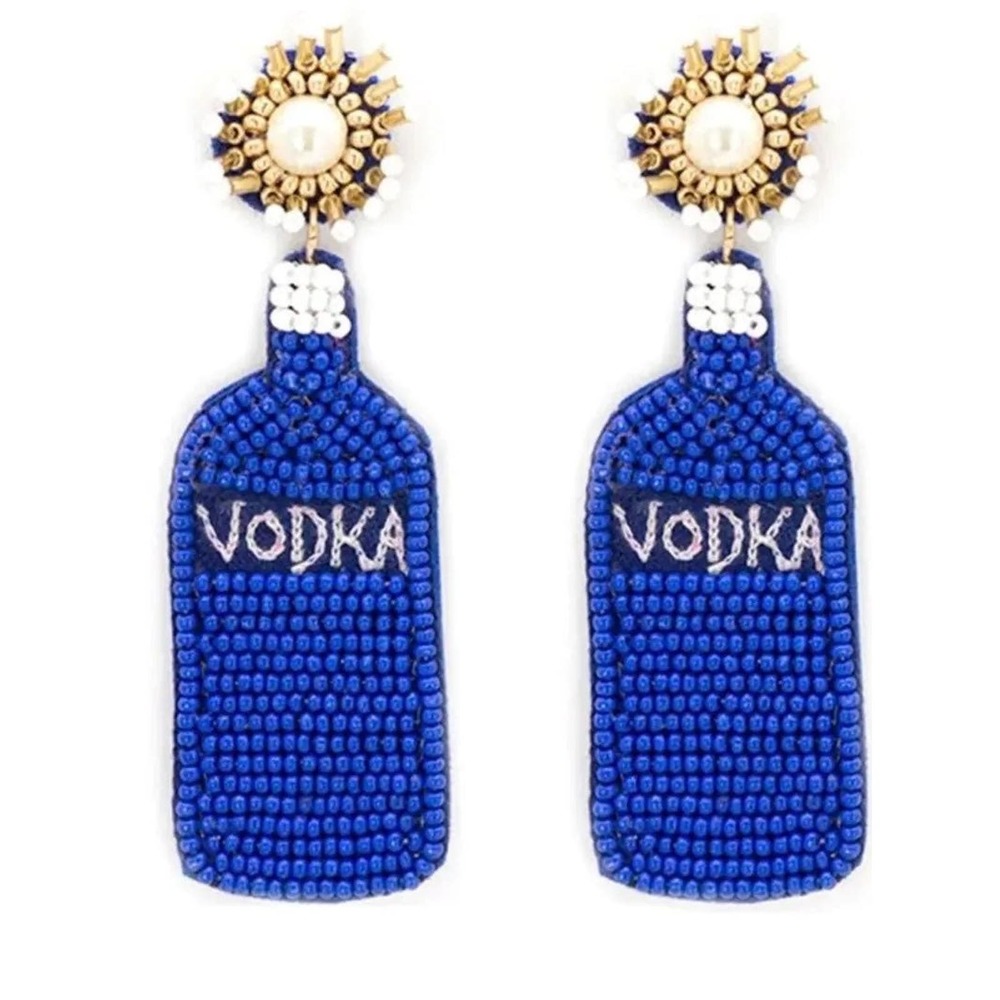 Vodka Blue Seed Beads Earrings 2